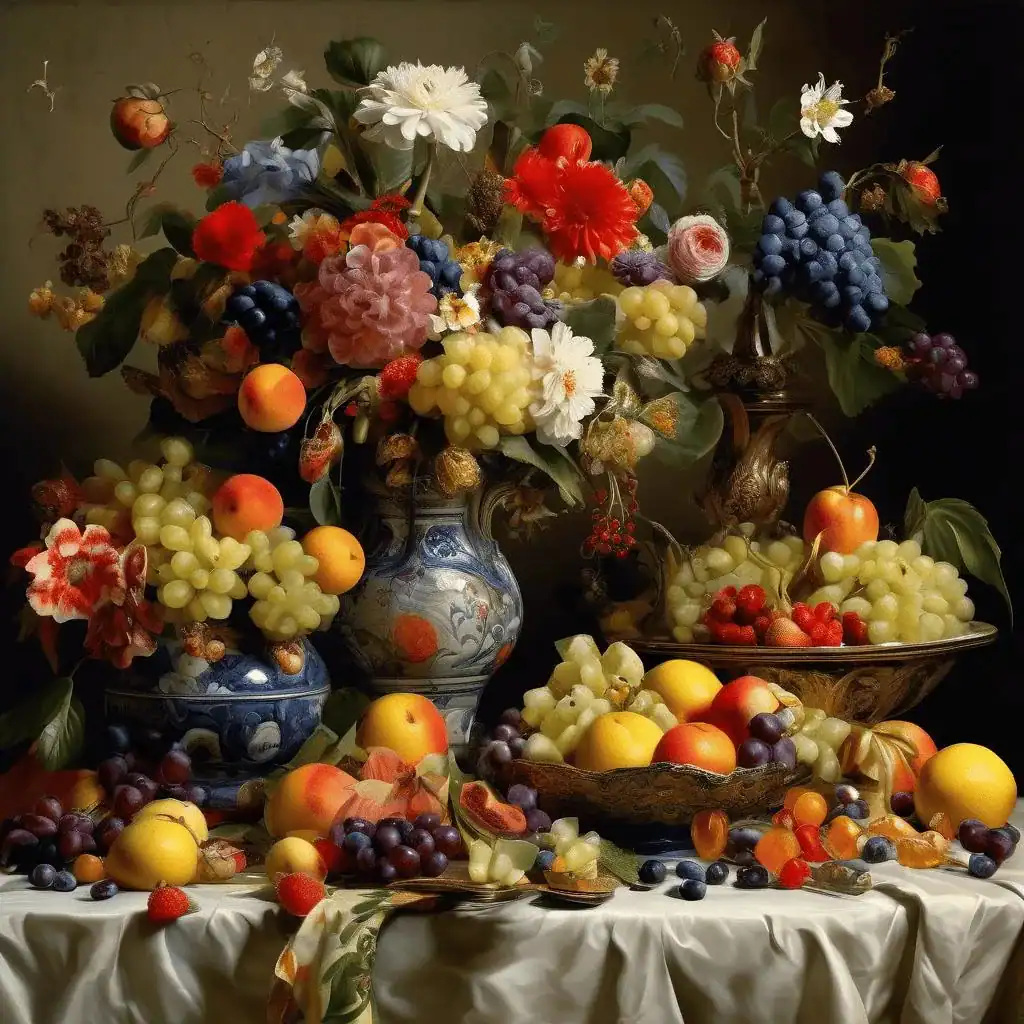Still life of fruit and flowers on a table – Robert De Niro, Sr.